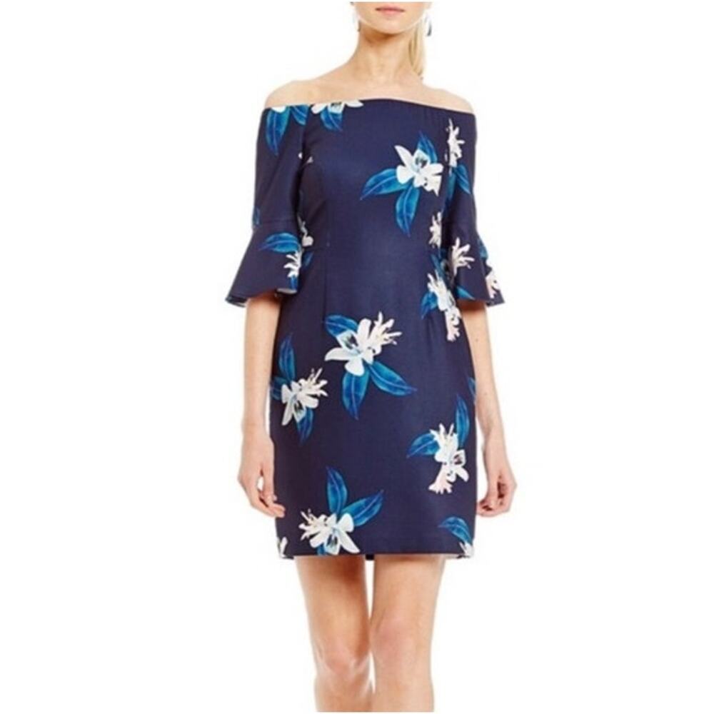 Antonio Melani Darleen Floral Off The Shoulder Dress 4 Bell Sleeve Cocktail NWT